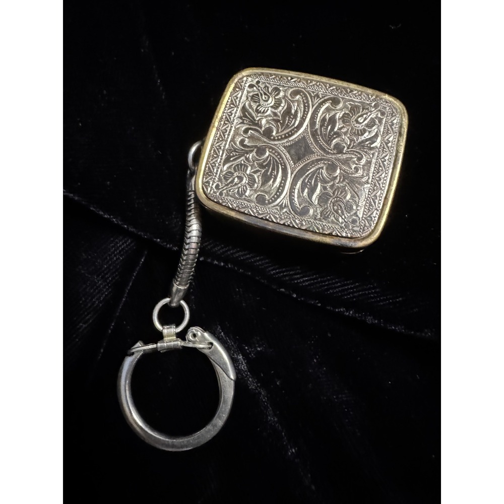 Vintage Sankyo Music Box Keychain Gold Tone Embossed Floral Scroll Wind Up Retro